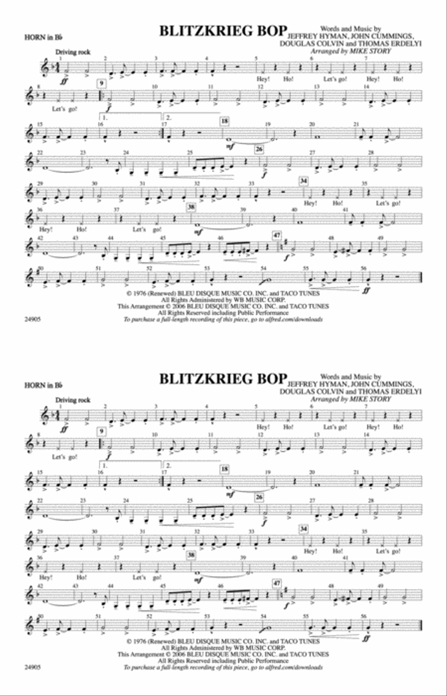 Blitzkrieg Bop: Horn in B flat Marching Band scores gallery preview page 1