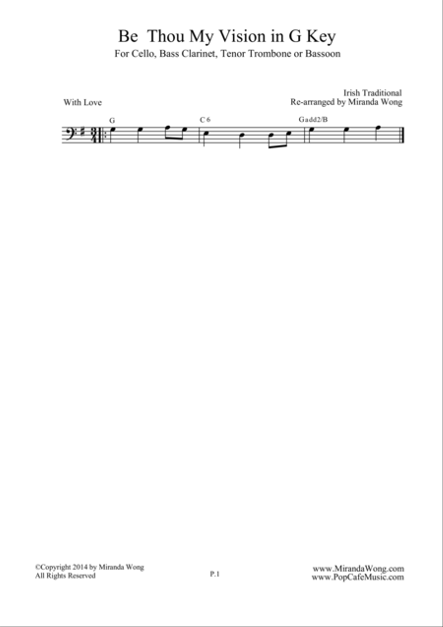 Be Thou My Vision - Cello Solo in G Key (Romantic Version) Small Ensemble scores gallery preview page 1