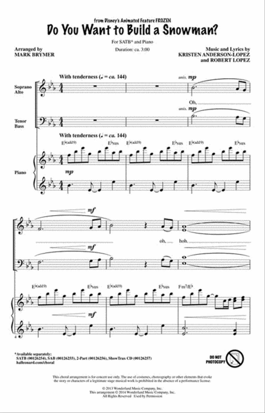 Do You Want to Build a Snowman? 4-Part scores gallery preview page 2
