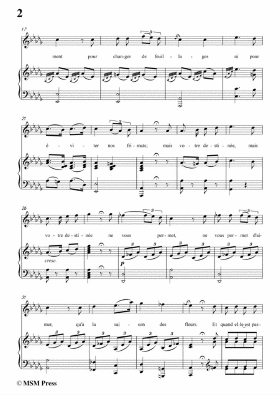 Mozart-Oiseaux,si tous les ans,in D flat Major,for Voice and Piano Voice Solo scores gallery preview page 4