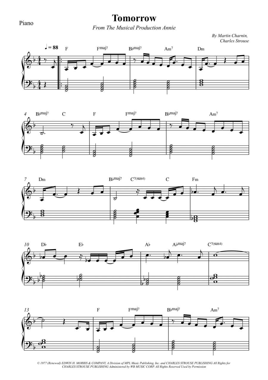 Tomorrow Piano Solo scores gallery preview page 1