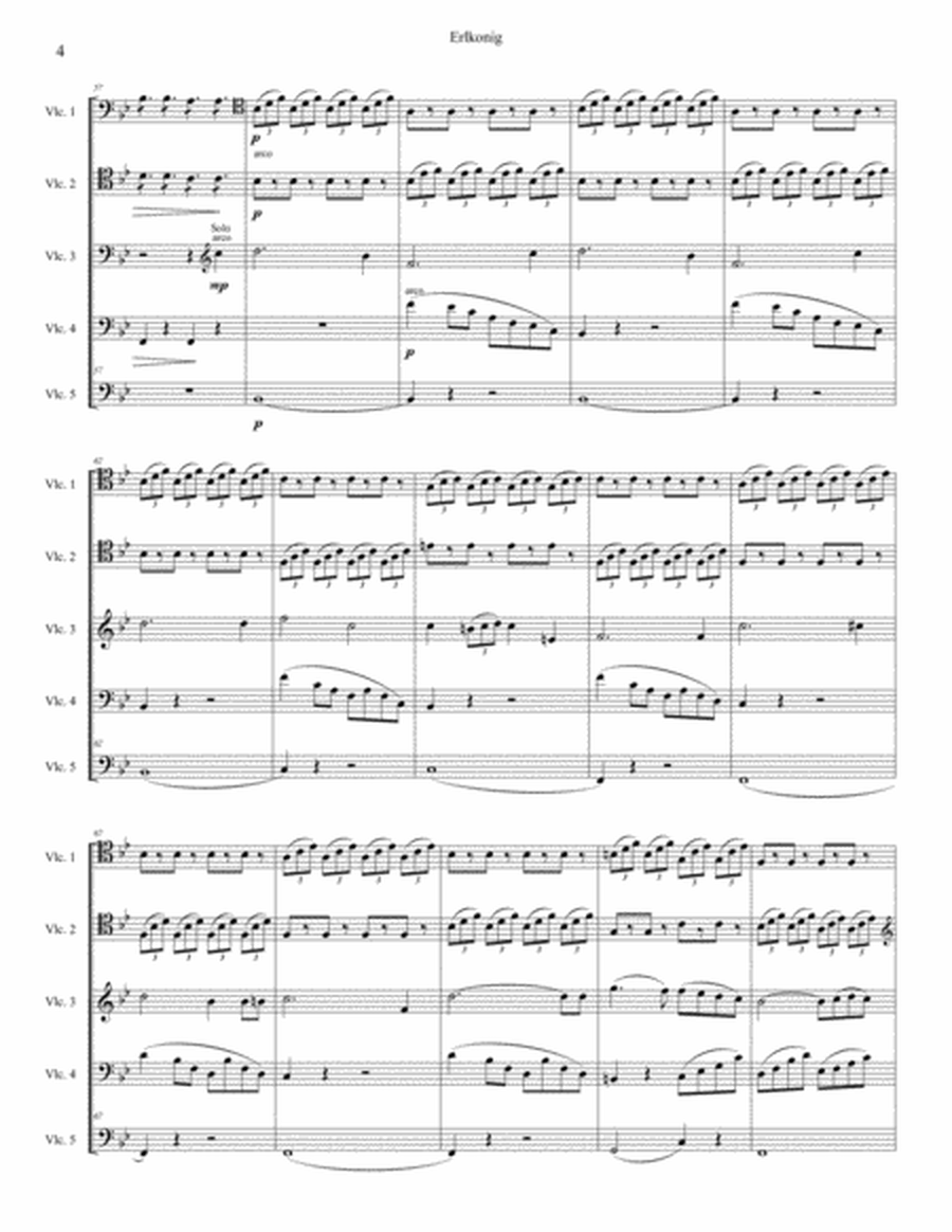Schubert's Erlkonig for four or five cellos (cello quartet / quintet)