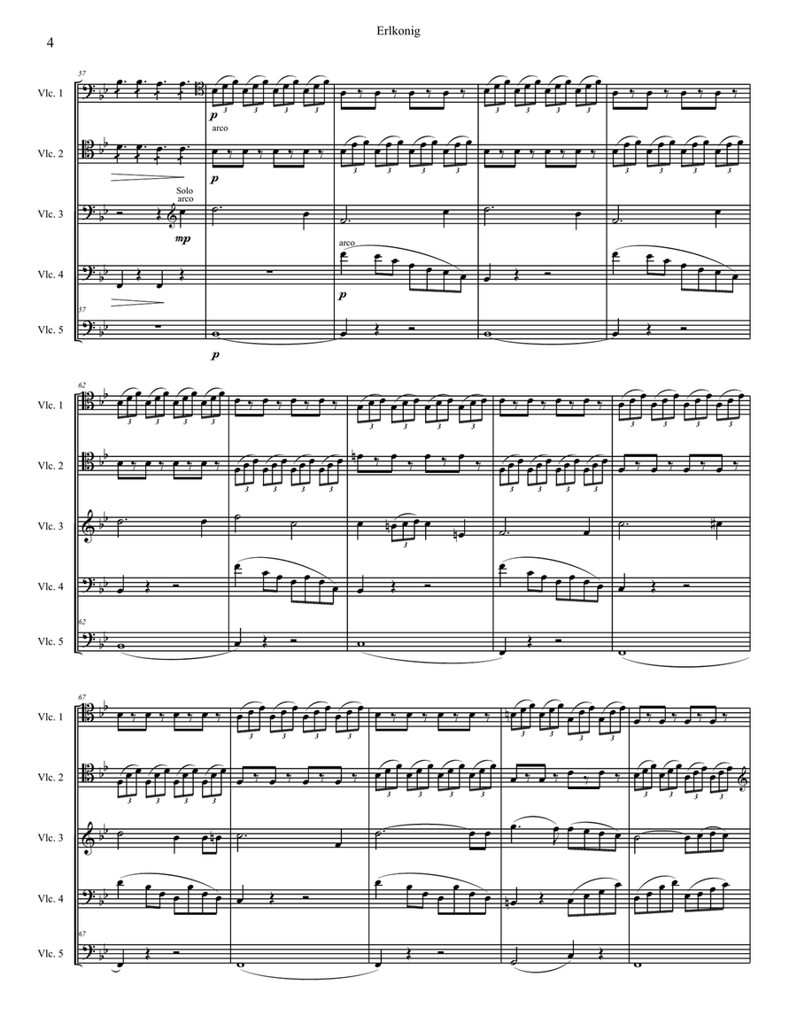 Schubert's Erlkonig for four or five cellos (cello quartet / quintet) String Orchestra scores gallery preview page 4