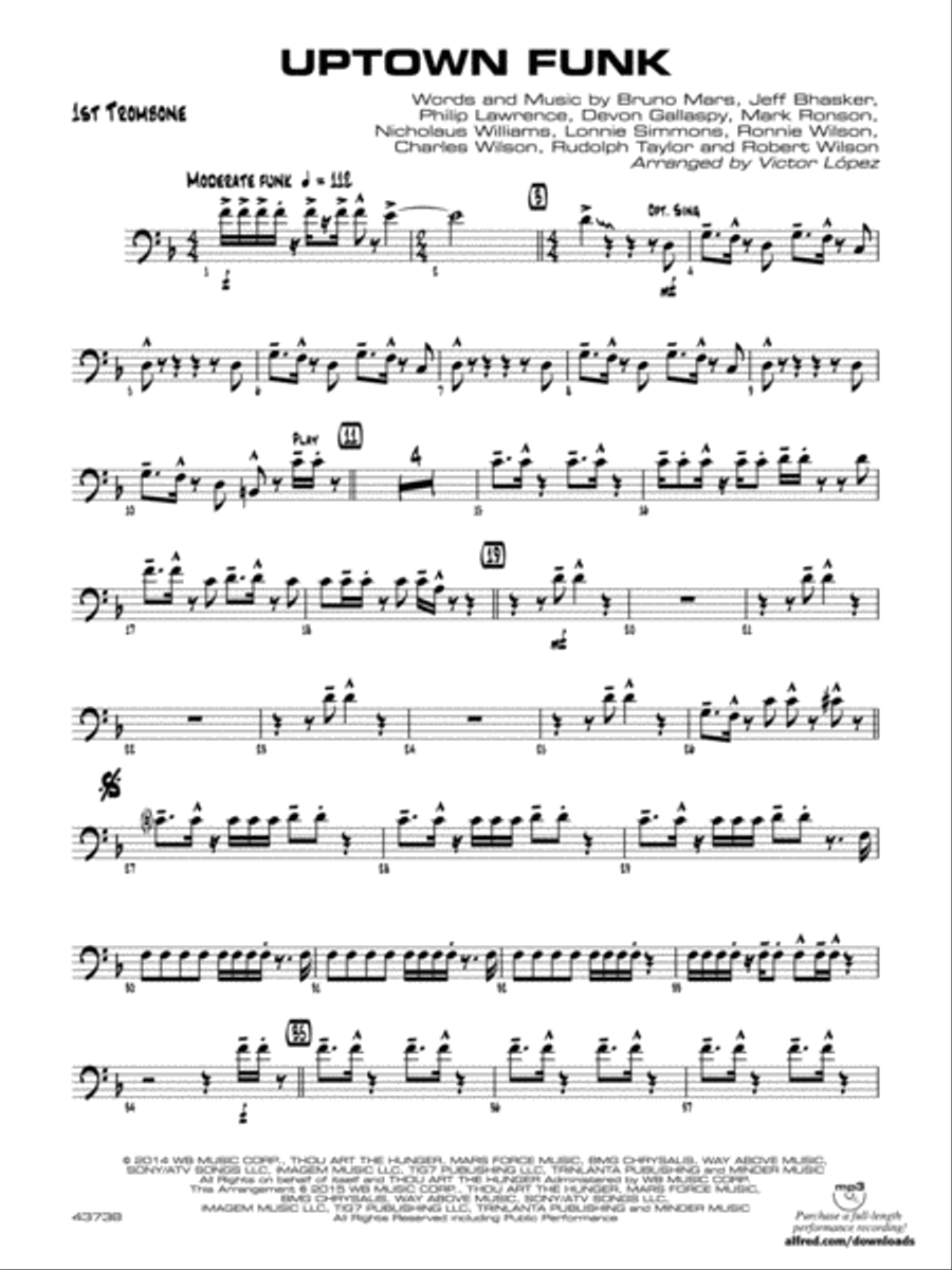 Uptown Funk: 1st Trombone Jazz Ensemble scores gallery preview page 1