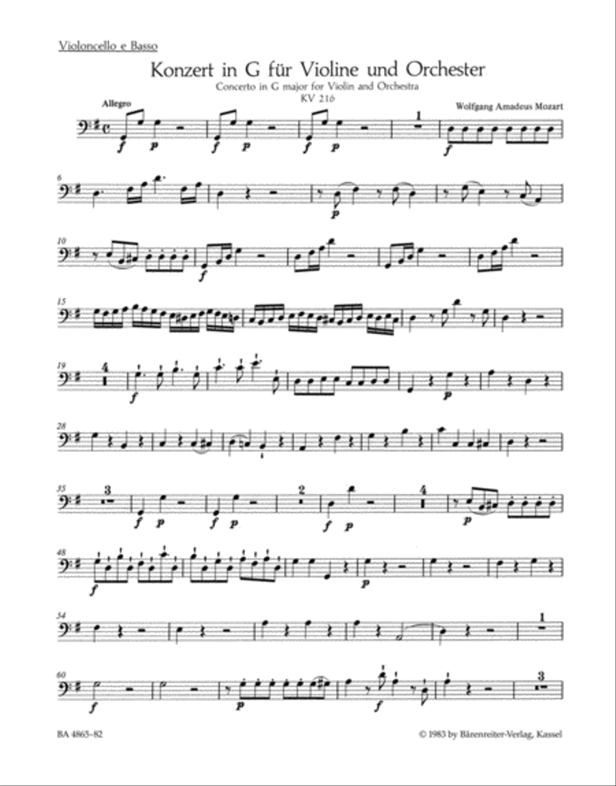 Concerto for Violin and Orchestra, No. 3 G major, KV 216 Double Bass scores gallery preview page 1