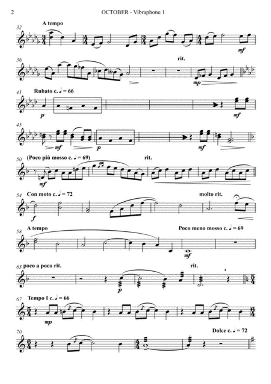 October (Alleluia) for Mallet Quartet (arr. Joby Burgess) - Vibraphone 1 Percussion Ensemble scores gallery preview page 2