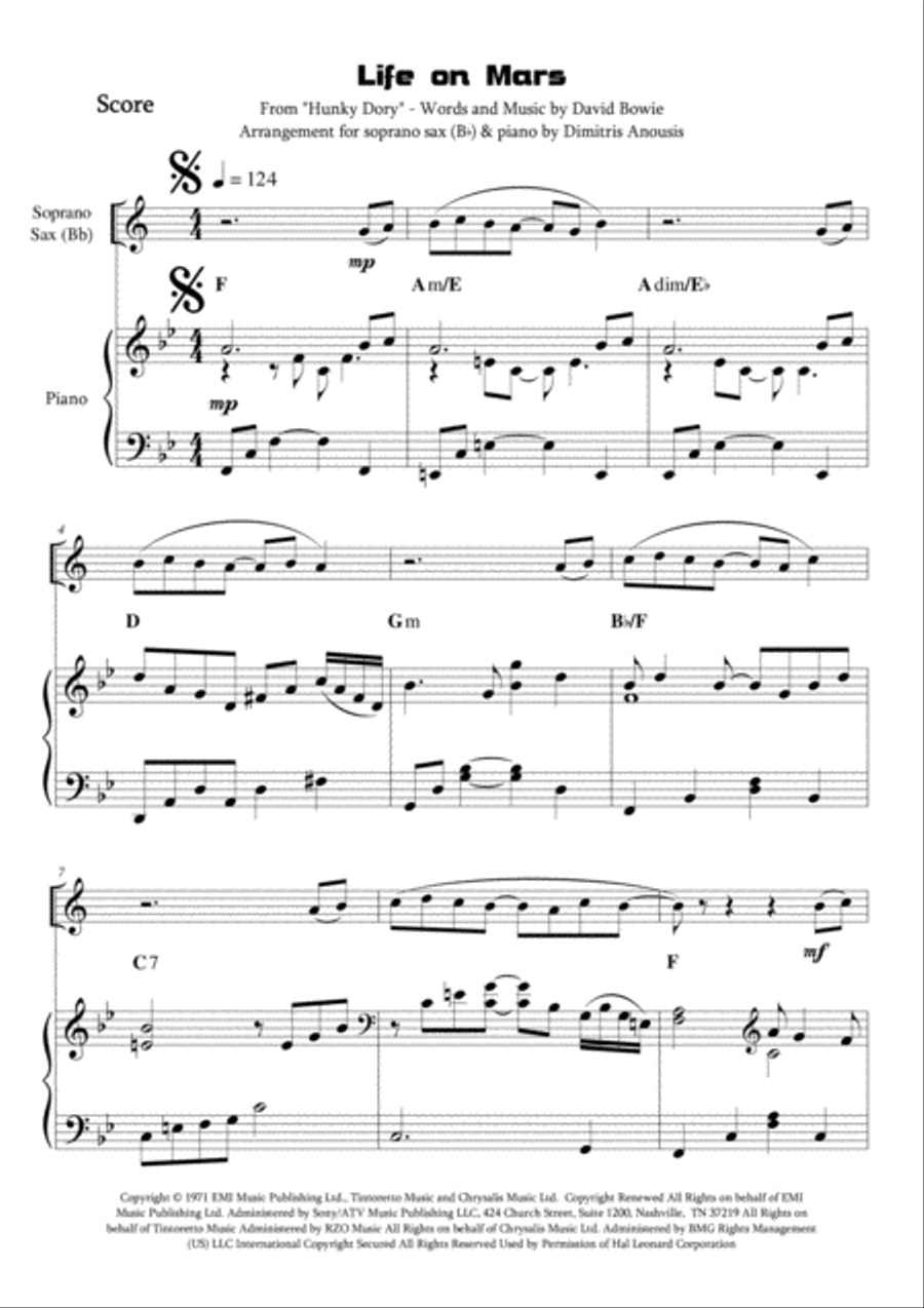 Life On Mars Soprano Saxophone scores gallery preview page 5