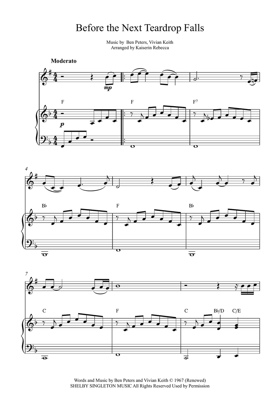 Before The Next Teardrop Falls B-Flat Clarinet scores gallery preview page 1