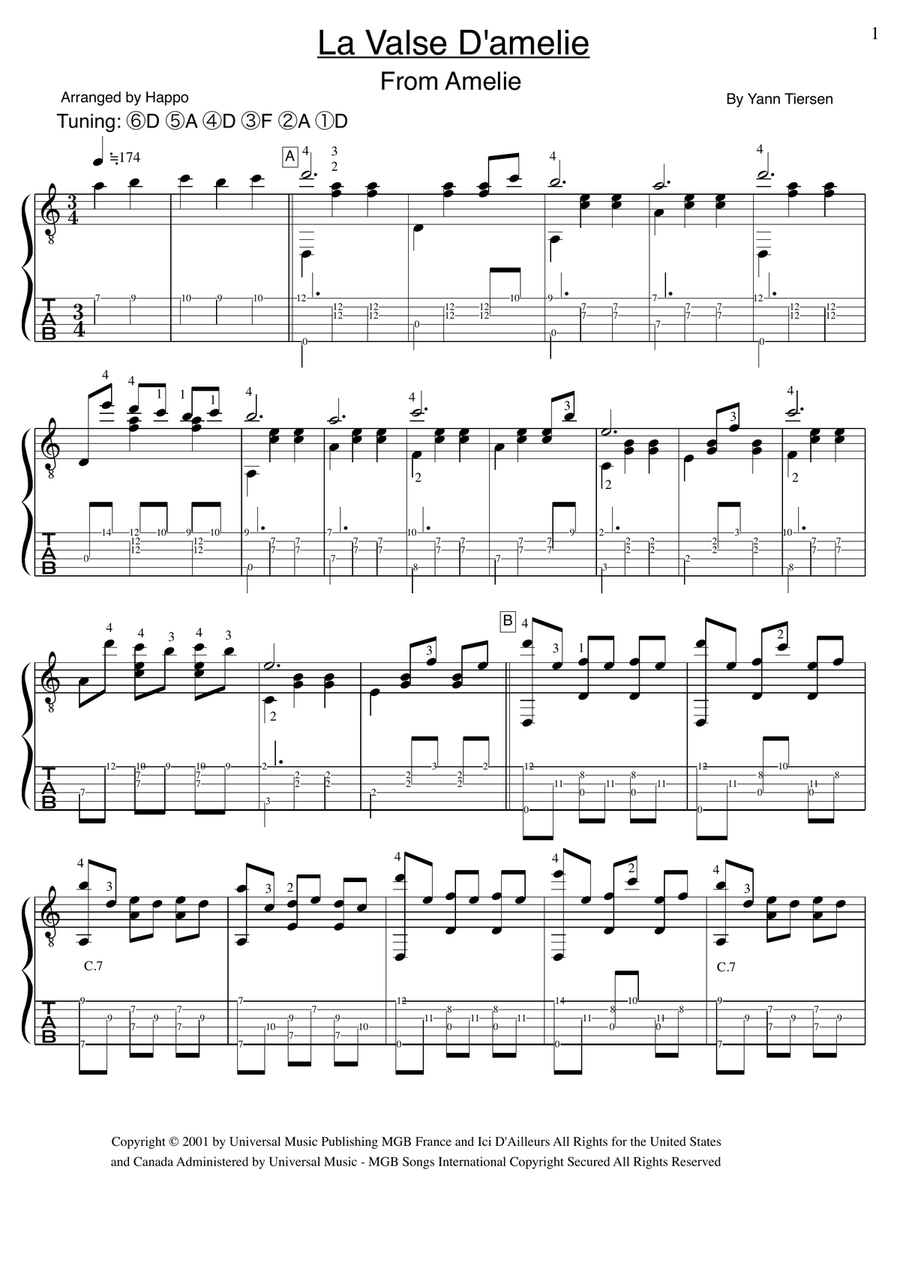 La Valse D'amelie Acoustic Guitar scores gallery preview page 1