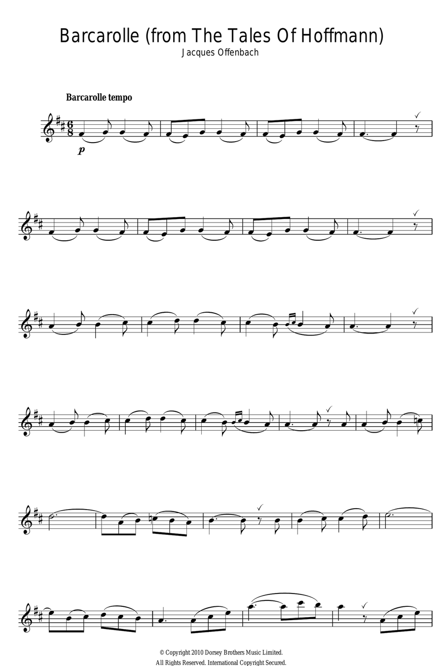 Barcarolle (from The Tales Of Hoffmann) Clarinet Solo scores gallery preview page 1
