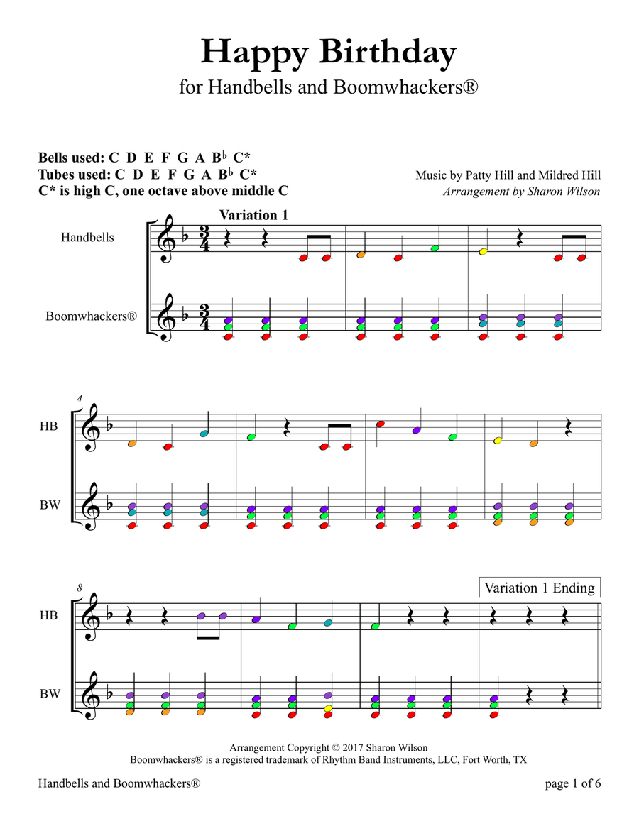 Happy Birthday for 13-note Bells and Boomwhackers Handbell Choir scores gallery preview page 5