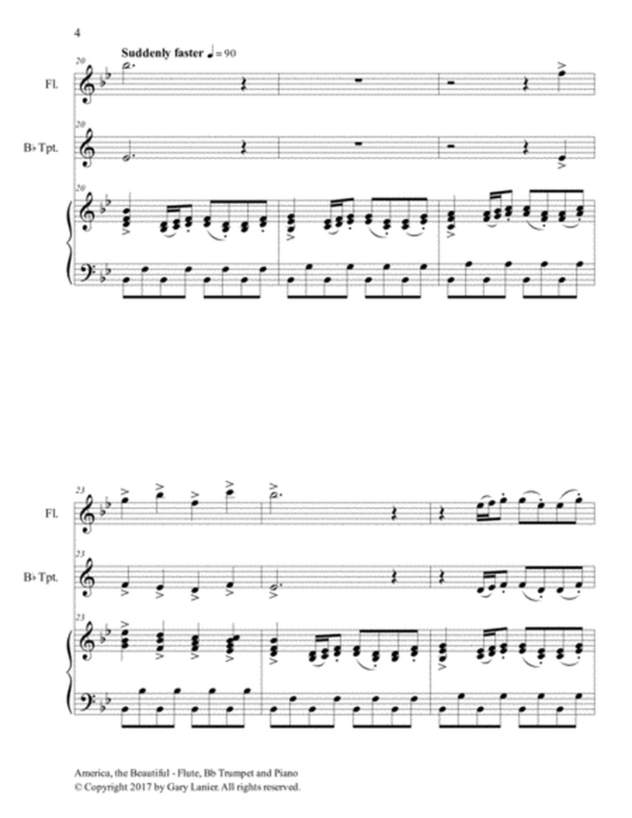 AMERICA, THE BEAUTIFUL (Trio – Flute, Bb Trumpet and Piano/Score and Parts) image number null