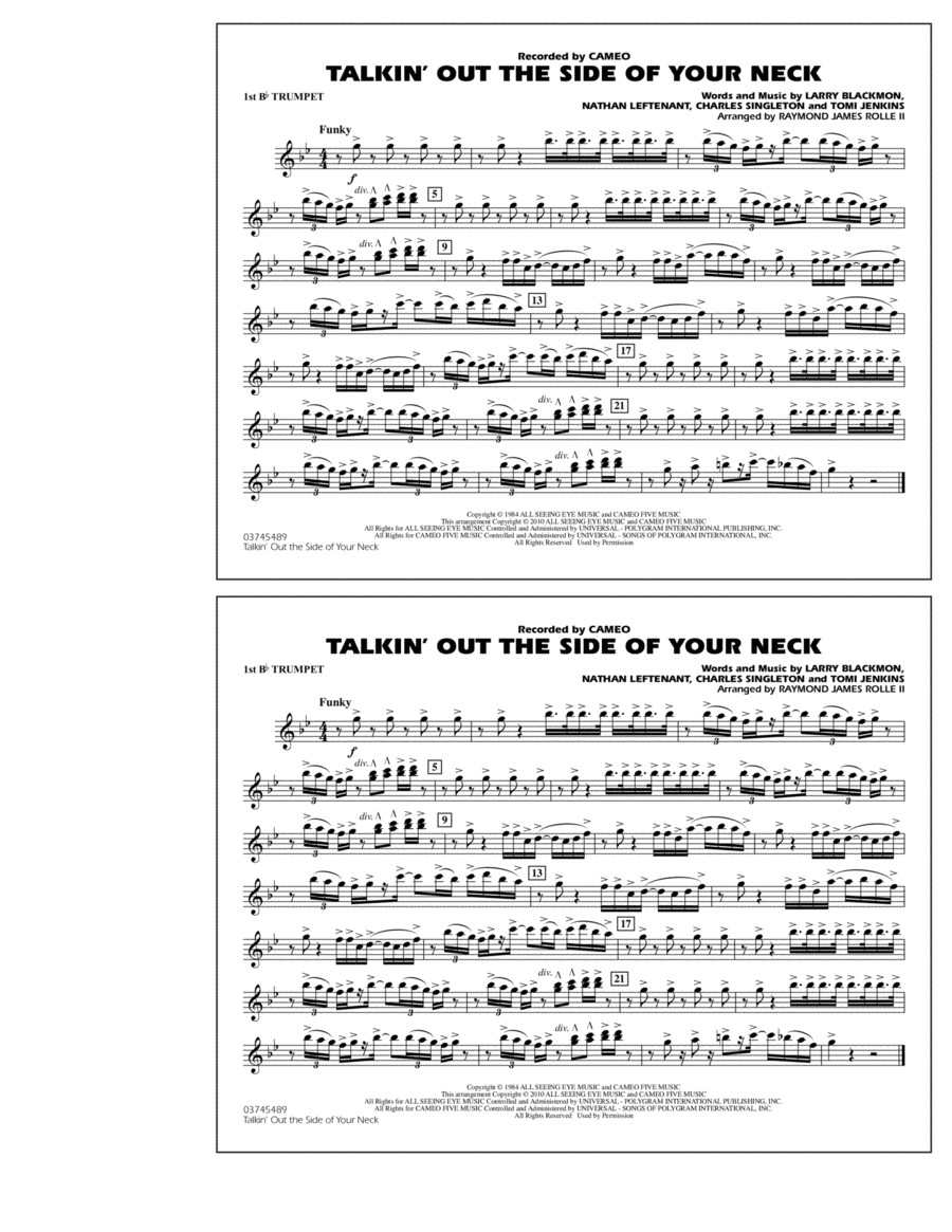 Talkin' Out The Side Of Your Neck - 1st Bb Trumpet