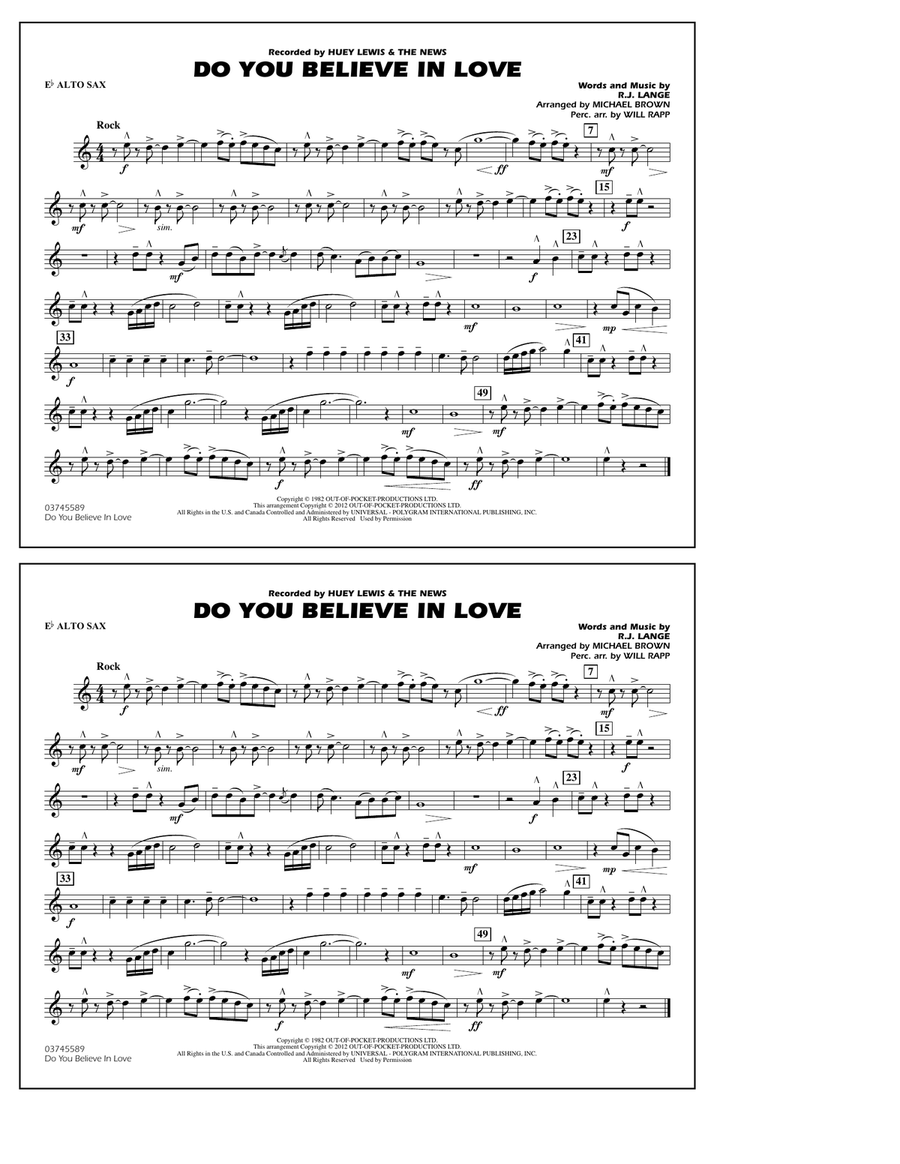 Do You Believe In Love - Eb Alto Sax Marching Band scores gallery preview page 1