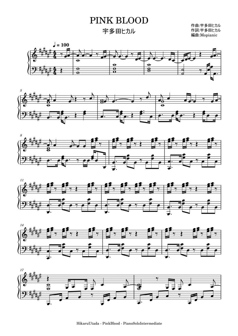 Pink Blood Pink Blood Piano, Vocal, Guitar scores gallery preview page 1