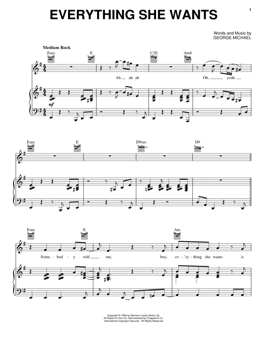 Everything She Wants Piano, Vocal, Guitar scores gallery preview page 1