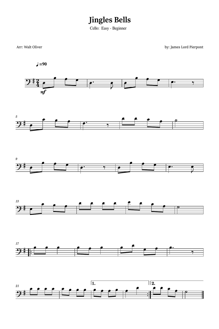 Jingle Bells for Cello Solo (Easy - Beginner) Cello Solo scores gallery preview page 1