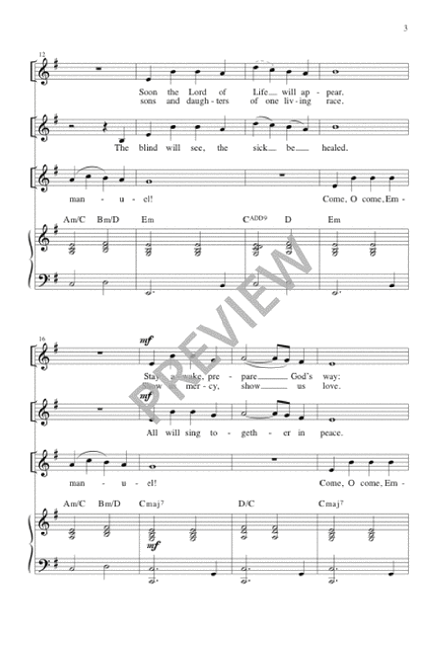Come, Emmanuel Come, Emmanuel Unison Choir scores gallery preview page 3