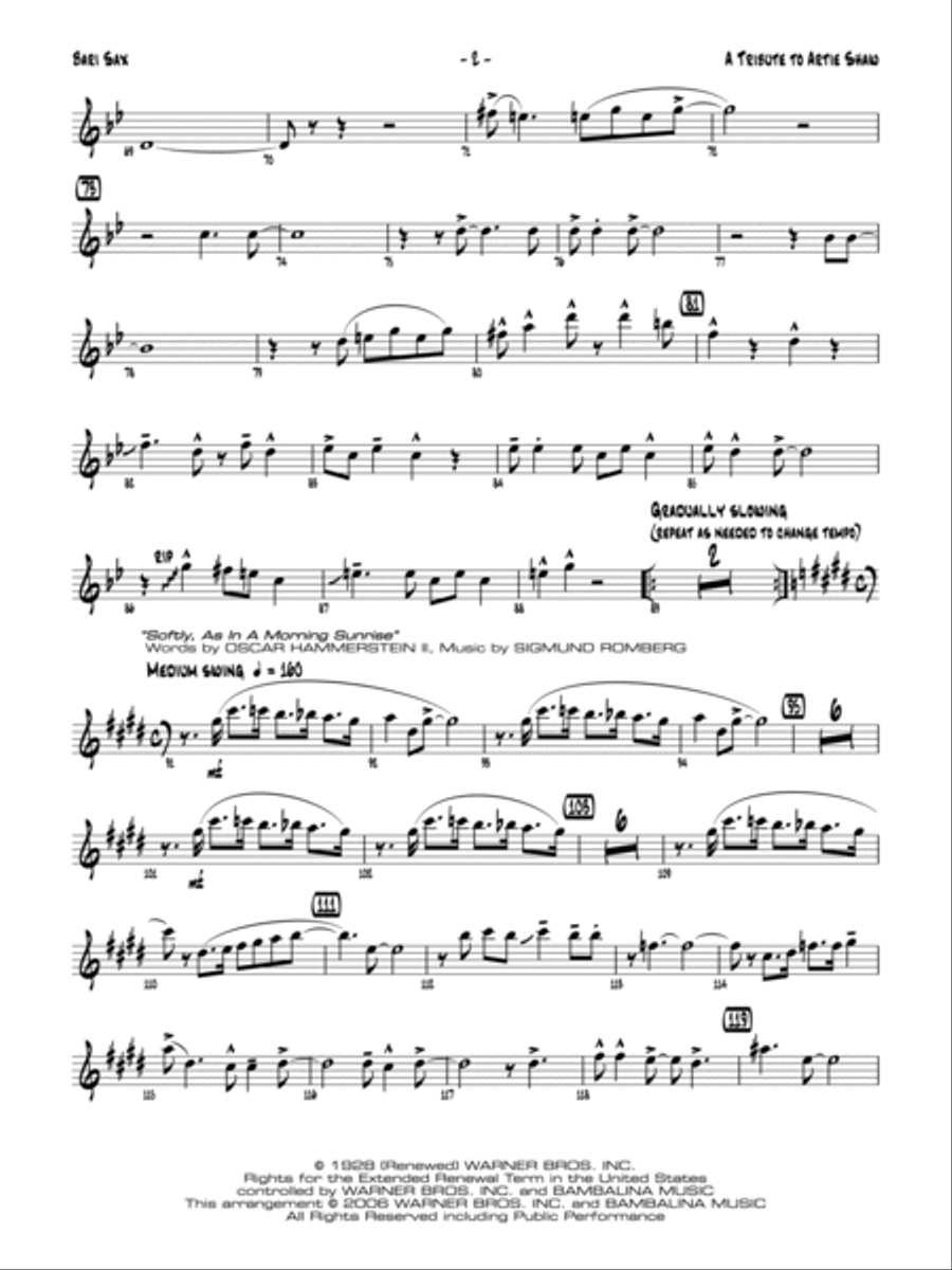 A Tribute to Artie Shaw: E-flat Baritone Saxophone Jazz Ensemble scores gallery preview page 2