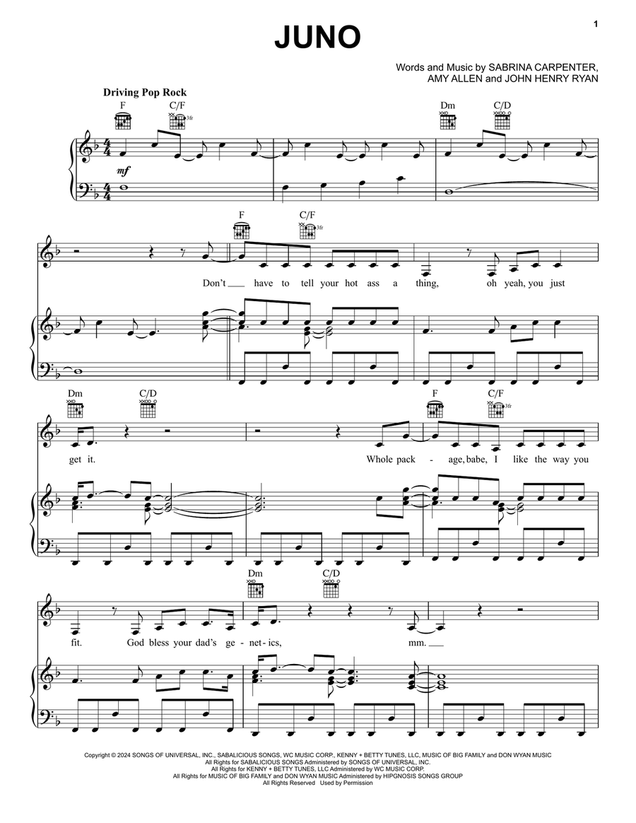 Juno Piano, Vocal, Guitar scores gallery preview page 1