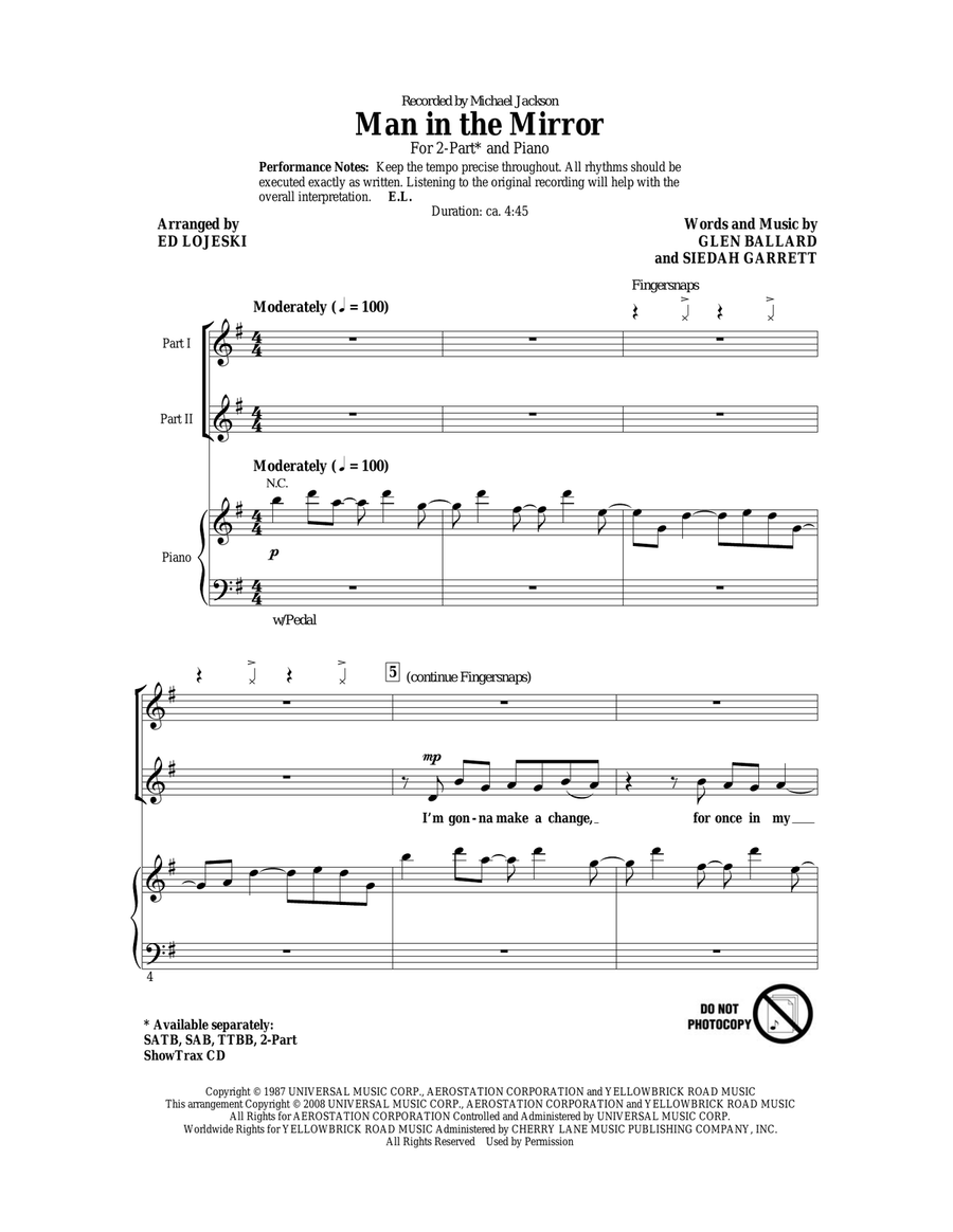 Man In The Mirror (arr. Ed Lojeski) 2-Part scores gallery preview page 1