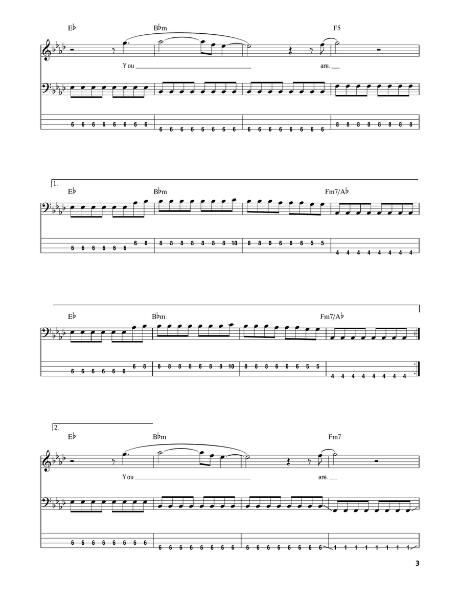 Clocks Bass Guitar Tablature scores gallery preview page 3
