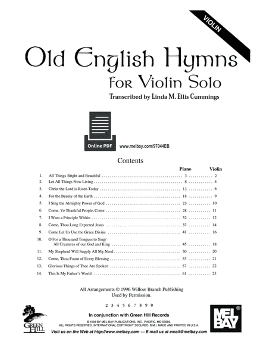 Old English Hymns for Violin Solo