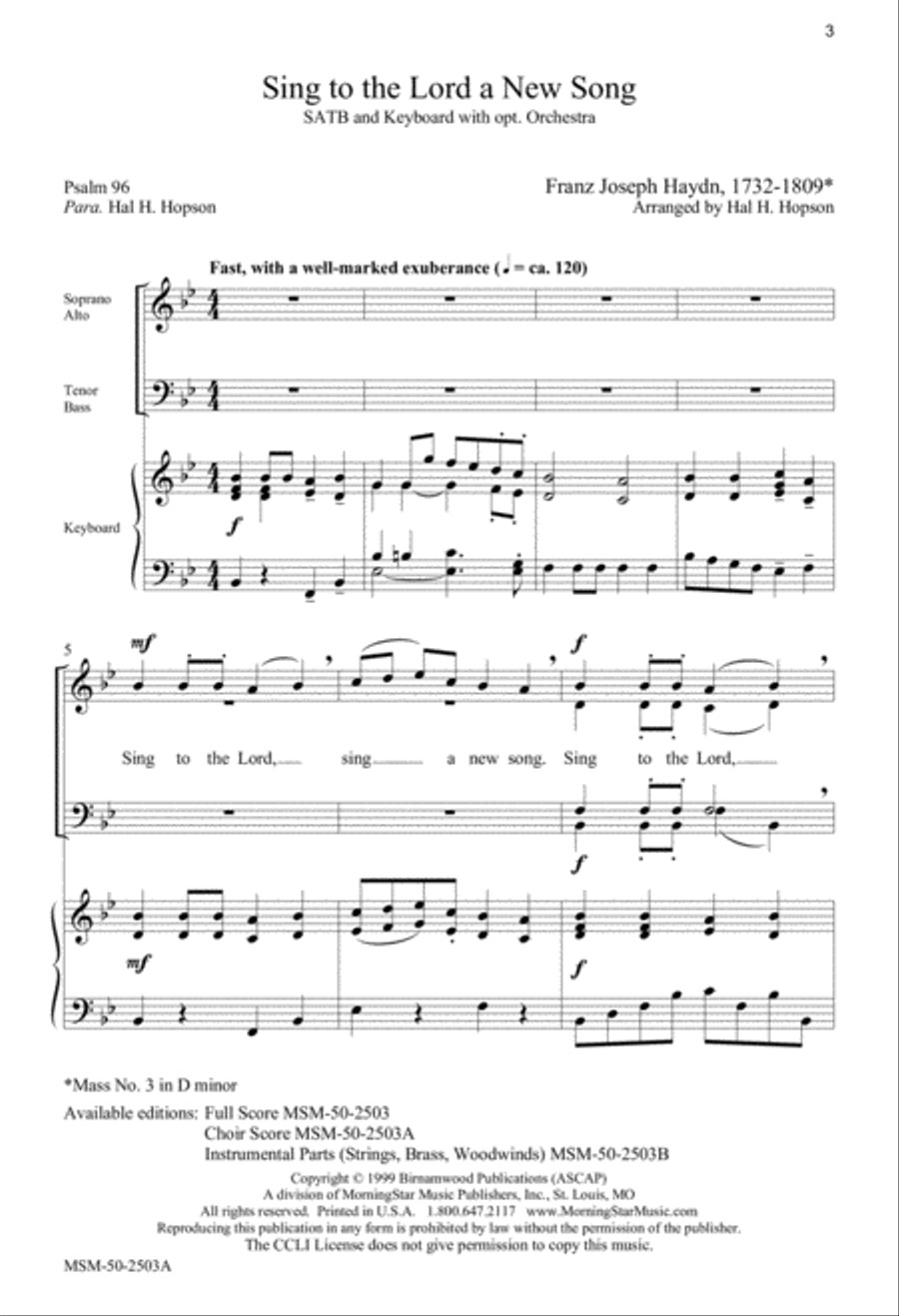 Sing to the Lord a New Song (Downloadable Choral Score)