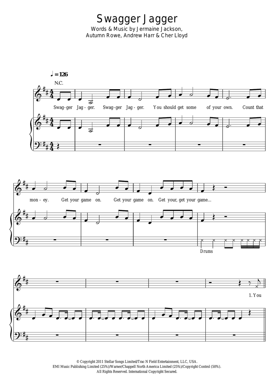 Swagger Jagger Piano, Vocal scores gallery preview page 1