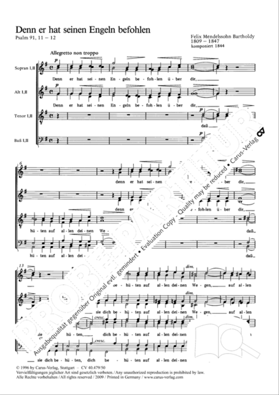 Denn er hat seinen Engeln befohlen SSAATTBB scores gallery preview page 2
