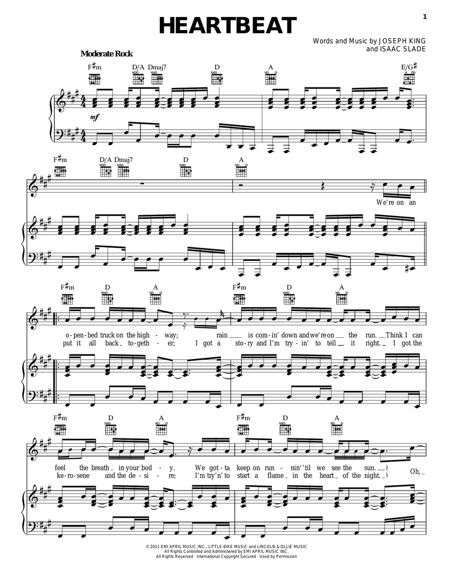 Heartbeat Piano, Vocal, Guitar scores gallery preview page 1