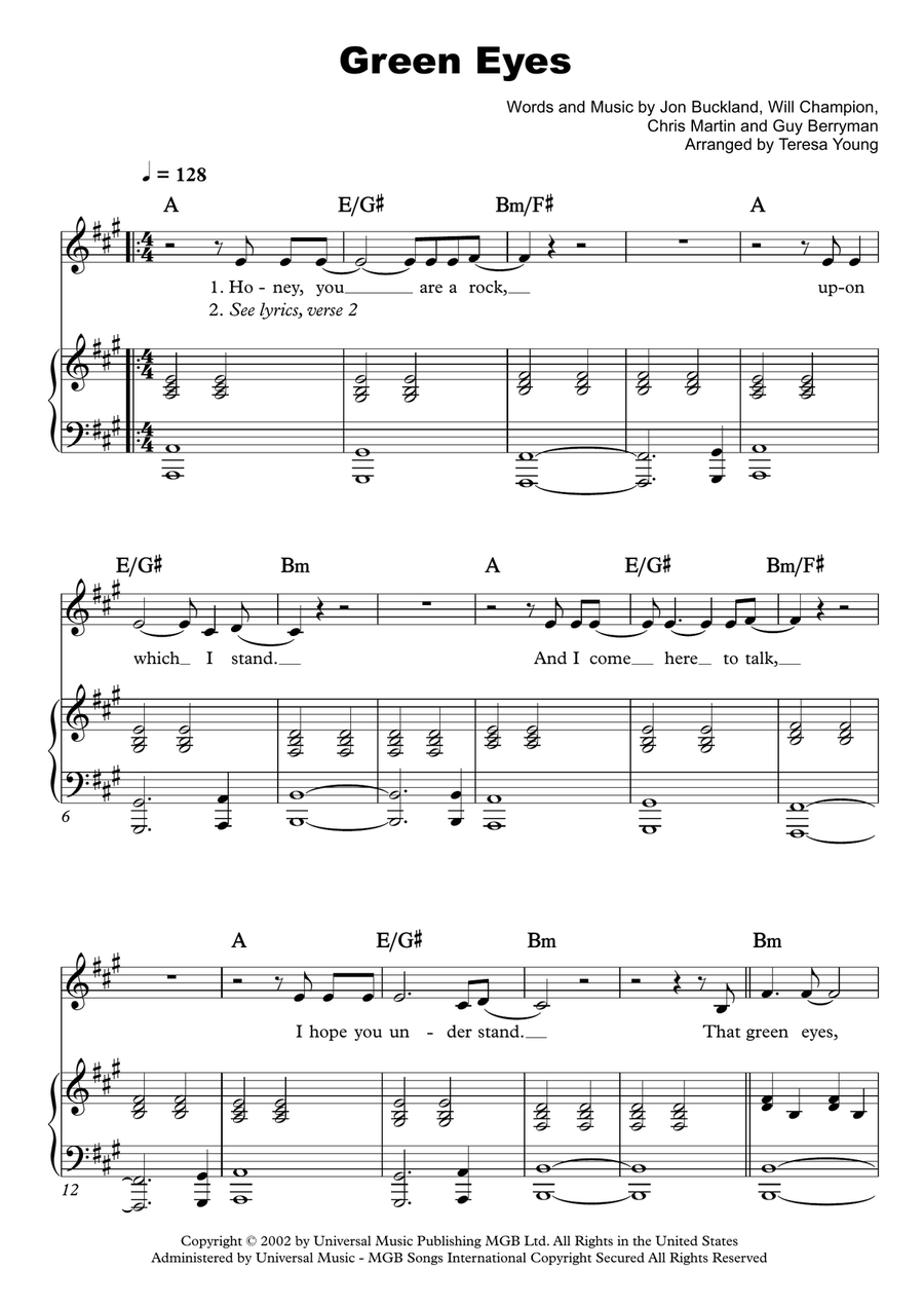 Green Eyes Piano, Vocal scores gallery preview page 1