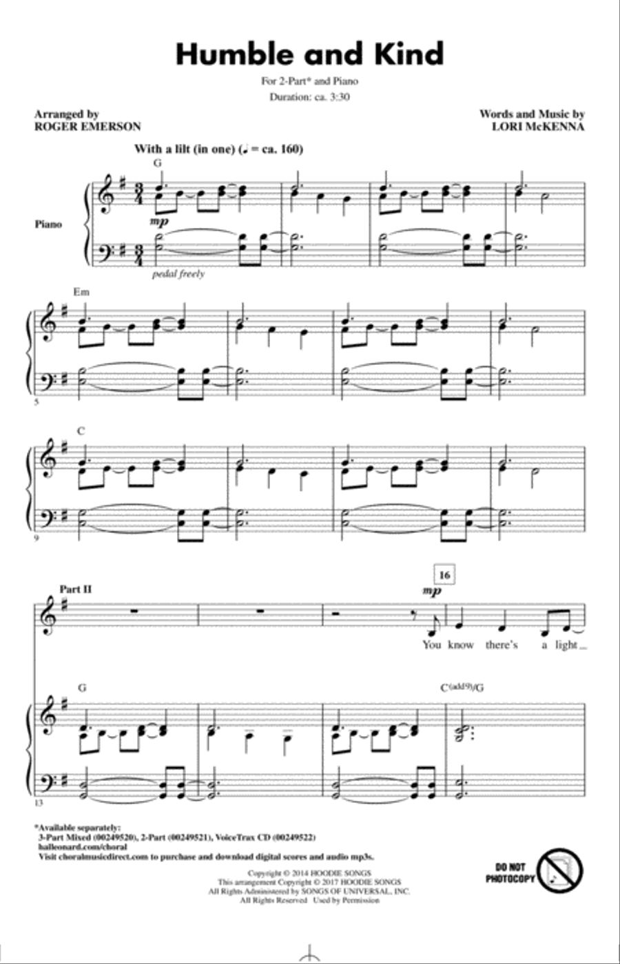 Humble And Kind 2-Part scores gallery preview page 1