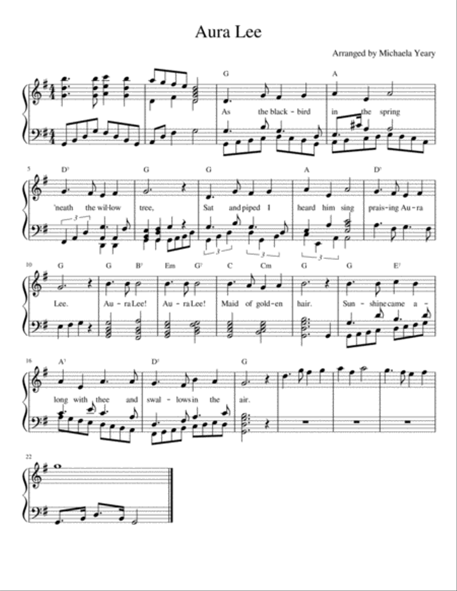 Aura Lee Aura Lee Voice scores gallery preview page 1