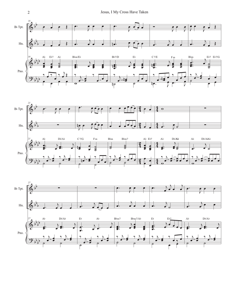 Jesus, I My Cross Have Taken (Duet for Bb-Trumpet and French Horn) Brass Duet scores gallery preview page 3