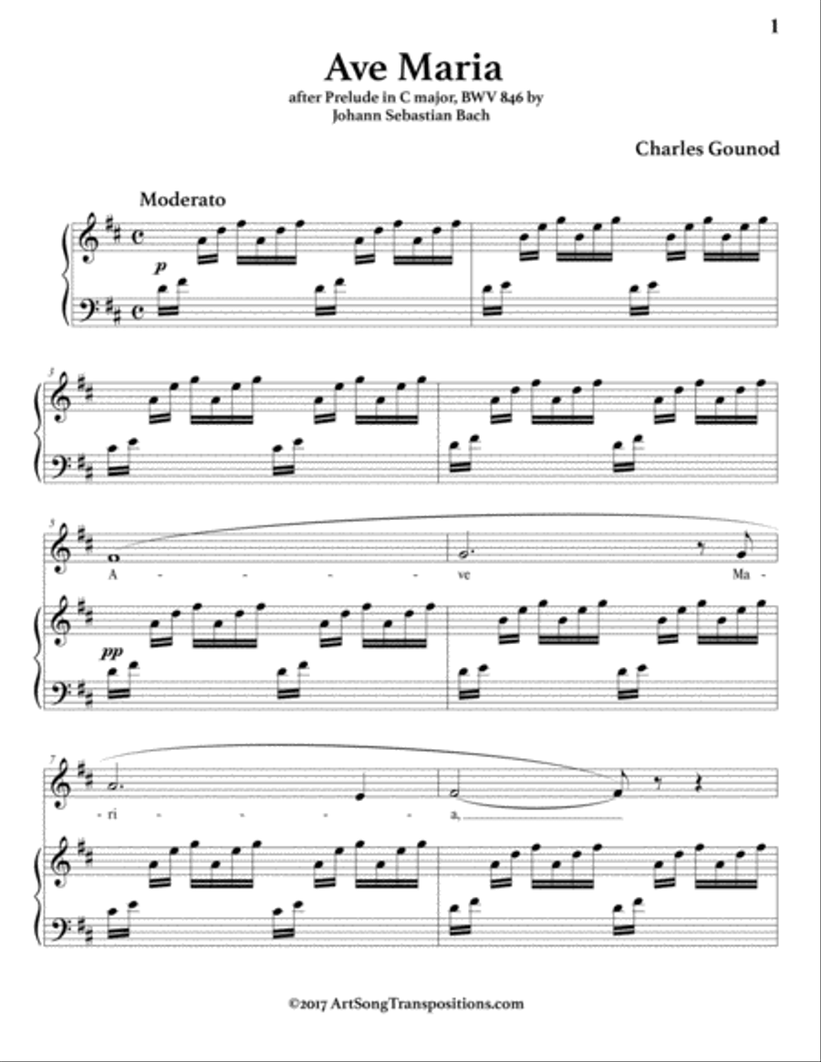 GOUNOD: Ave Maria (transposed to D major) Voice scores gallery preview page 2