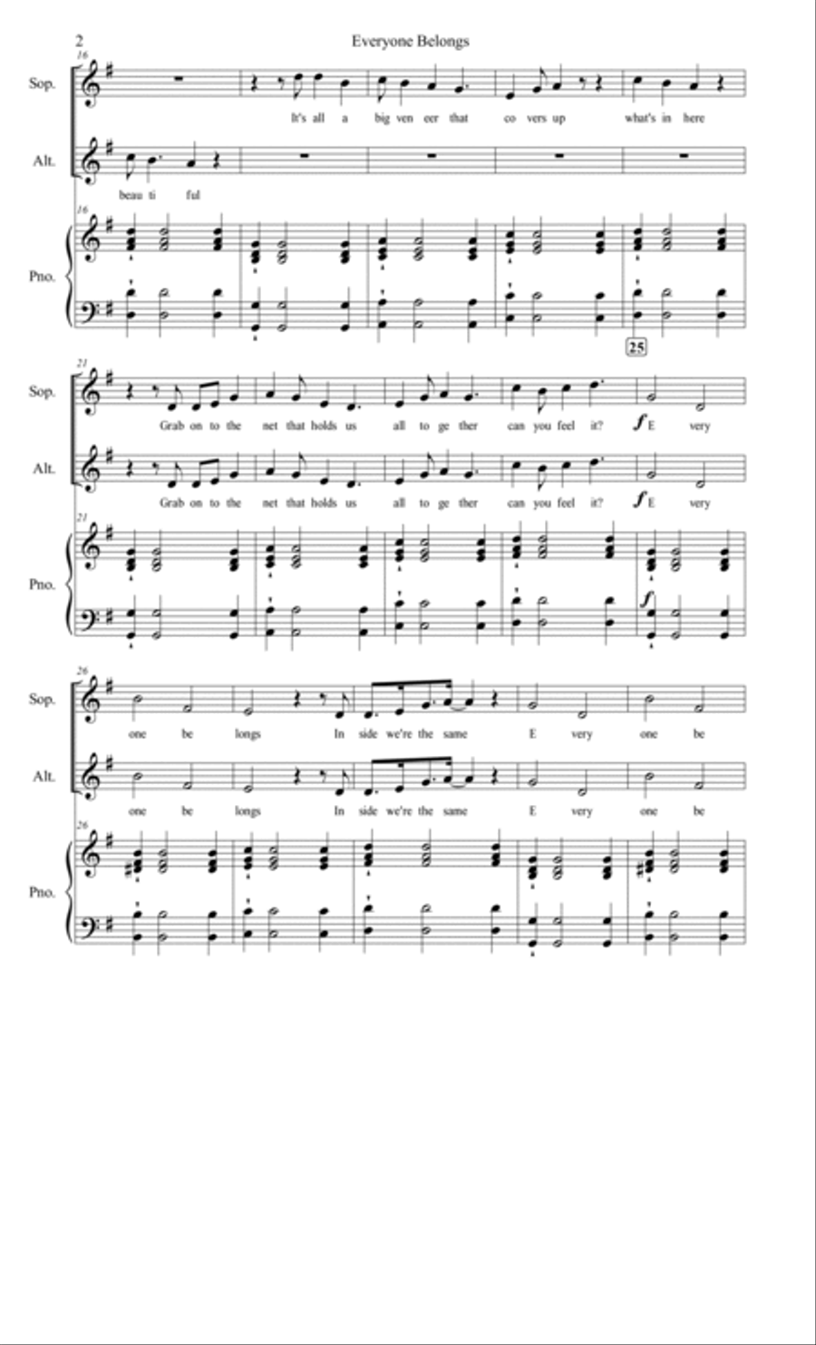Everyone Belongs - A Song for Harmony Day 2-Part scores gallery preview page 2
