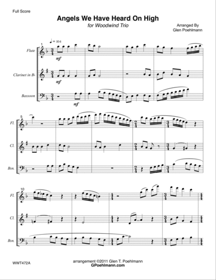 7 CHRISTMAS CAROLS for WOODWIND TRIO (unaccompanied) Woodwind Trio scores gallery preview page 1