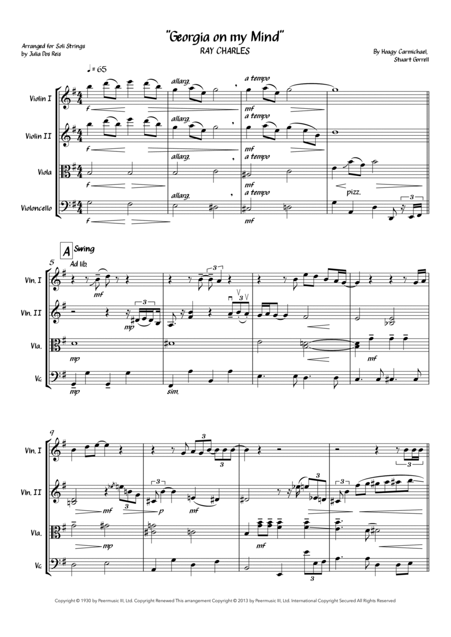 Georgia On My Mind String Quartet scores gallery preview page 1