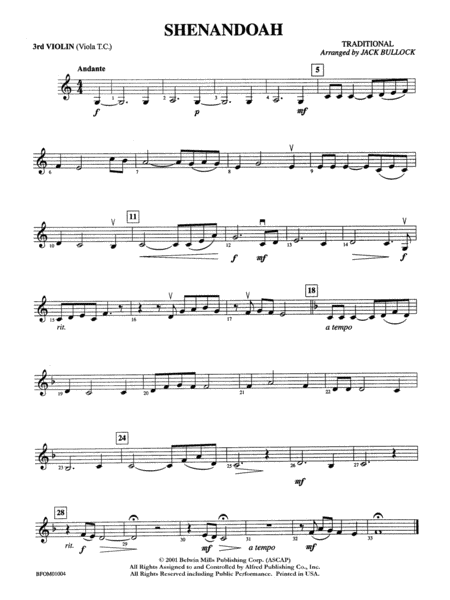 Shenandoah: 3rd Violin (Viola [TC])