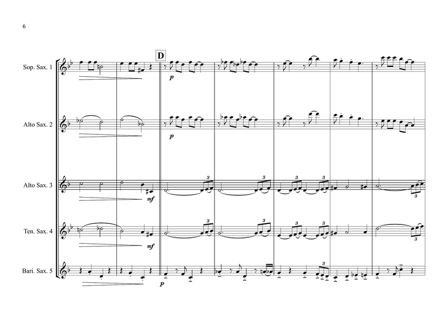 Moonlight Serenade for Saxophone Ensemble (S, A, A, T & Baritone) Woodwind Ensemble scores gallery preview page 6