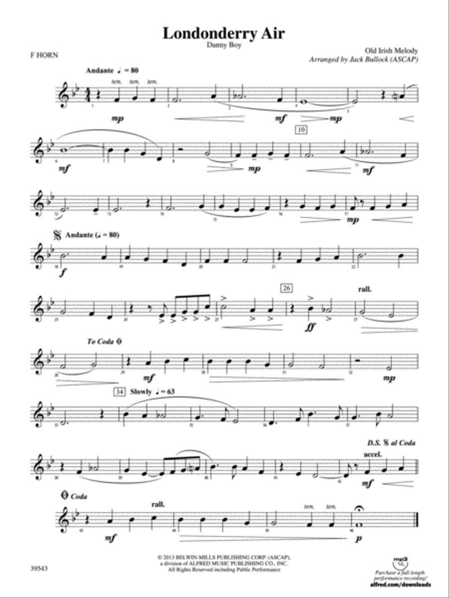 Londonderry Air: 1st F Horn Concert Band scores gallery preview page 1