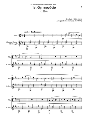 Book cover for Erik Satie - 1st Gymnopédie. Arrangement for Viola and Classical Guitar