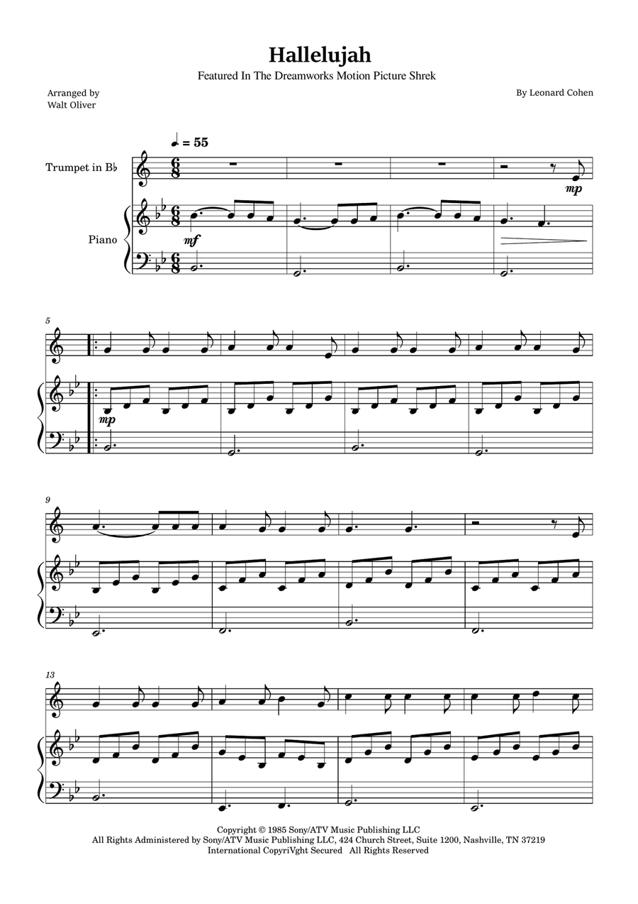 Hallelujah B-Flat Trumpet scores gallery preview page 1