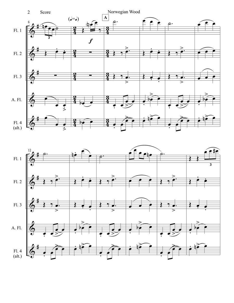 Norwegian Wood (This Bird Has Flown) Woodwind Quartet scores gallery preview page 3