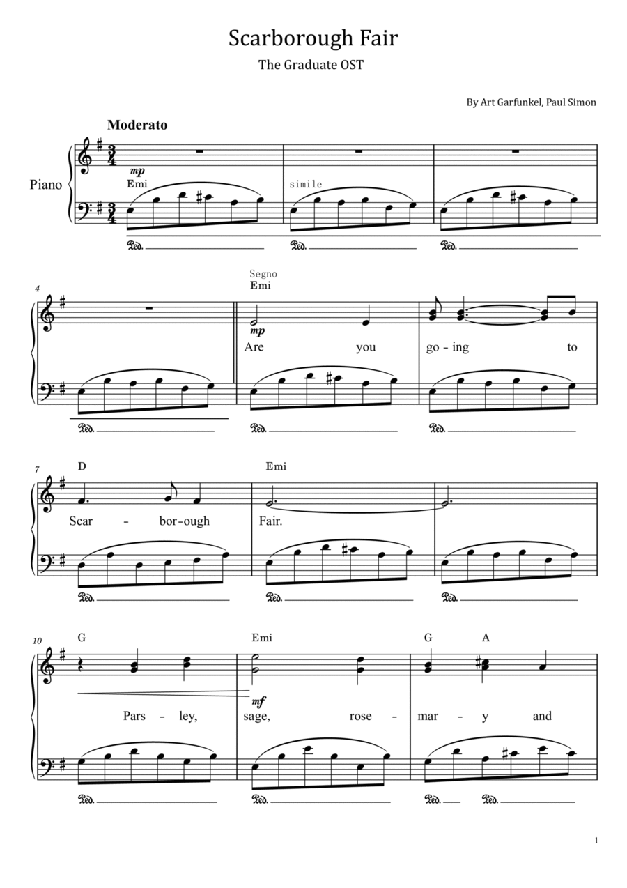 Scarborough Fair/canticle Piano Solo scores gallery preview page 1