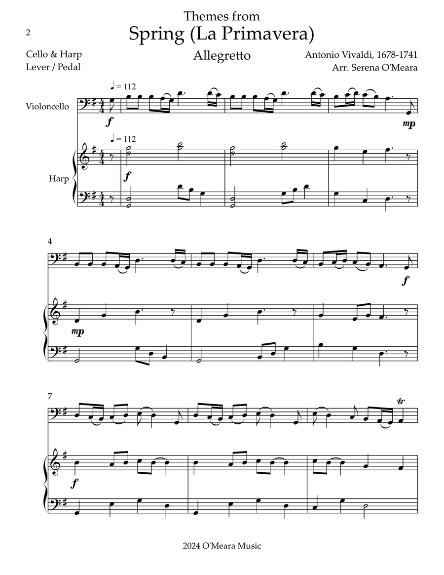 Spring (La Primavera), Duet for Cello & Harp
