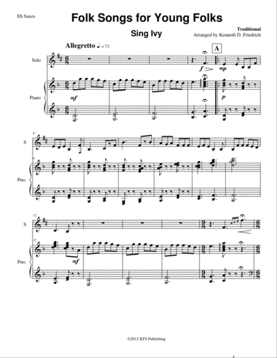 Folk Songs for Young Folks, Vol. 1 - bari sax and piano Baritone Saxophone scores gallery preview page 1