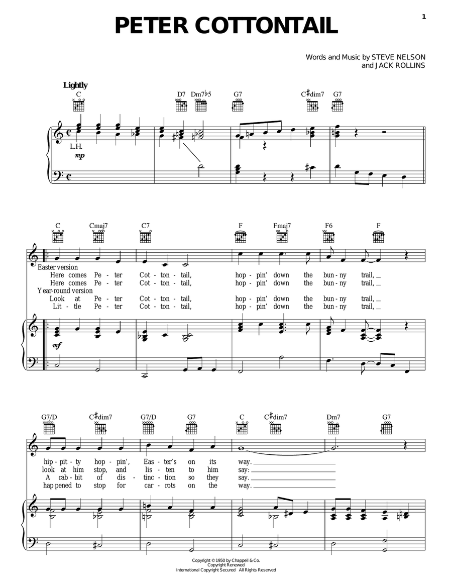 Peter Cottontail Peter Cottontail Piano, Vocal, Guitar scores gallery preview page 1