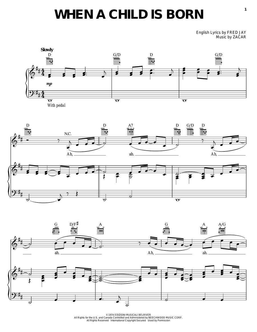 When A Child Is Born Piano, Vocal, Guitar scores gallery preview page 1